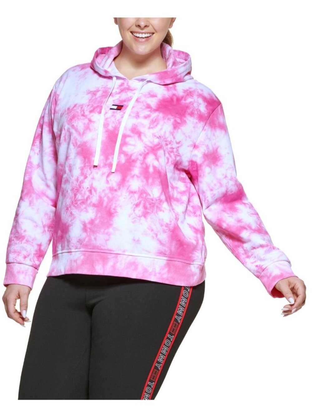 Tommy Hilfiger Womens Sport Plus Tie-Dye Fleece Hoodie Pink Size 0X NWT